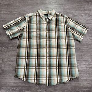 Prana Shirt Mens Small Short Sleeve Plaid Button Up Lightweight Pockets Gorpcore